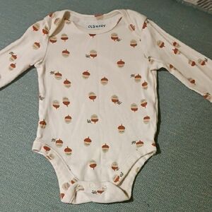 Old Navy White and Brown Acorn Print Bodysuit